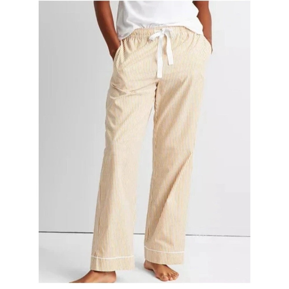 State of Day Womens Large Striped Poplin Cotton Drawstring Pajama Pant Amber 295